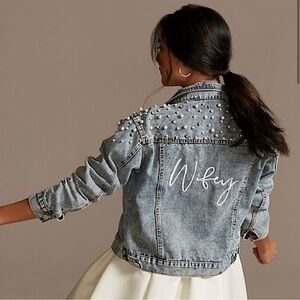 Women's Denim Jacket with Pearl Detailing